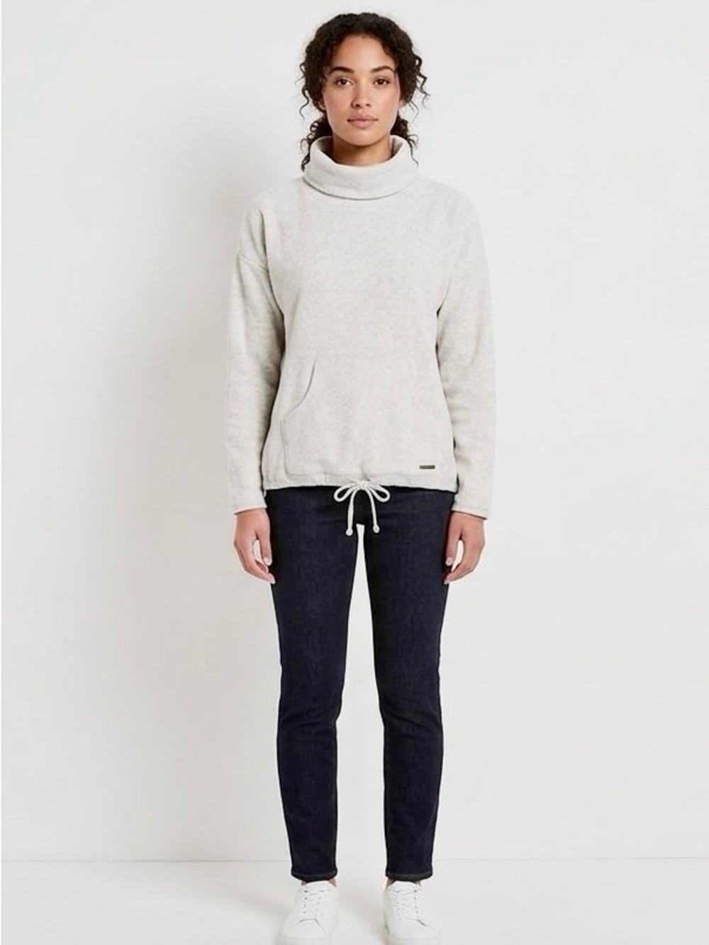 Carve Designs Light Gray Funnel Neck Drawstring Sweater